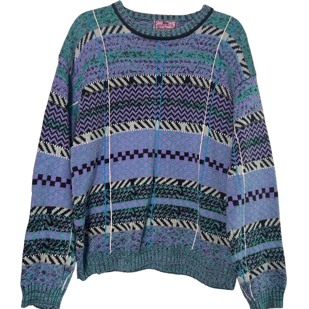 Vintage retro 80s 90s funky colorful sweater ~ pullover cozy crewneck - Picture 2 of 8
